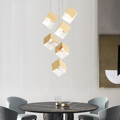 1/3/6/9-Light Multi Glass Ice Cube Metallic Staircase Chandelier in Gold/Chrome