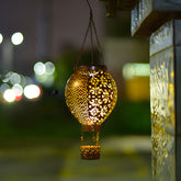 Portable Cast Iron Hot Air Balloon Solar Lanterns Hanging Solar Light Hollow Outdoor Decor Garden Light