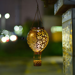 Portable Cast Iron Hot Air Balloon Solar Lanterns Hanging Solar Light Hollow Outdoor Decor Garden Light