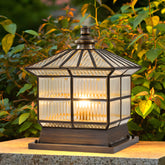 Square Bronze Hardwired/Solar Pillar Lamp Fence Post Light with 3 Step Dimming