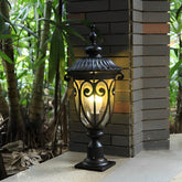 Round Bubble Glass Waterproof Black European Style Outdoor Pillar Lamp