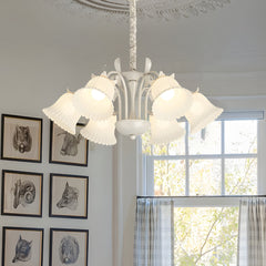 6 Lichten Pastorale Witte Bloemen Drie-Staps Dimming Franse Stijl Kroonluchter