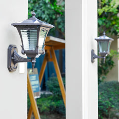 Vintage Striped Glass LED Waterproof Black Retro Solar Wall Lights