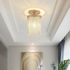 Metal LED Modern Farmhouse Semi Flush Mount Ceiling Light with Tassel Pendant Design