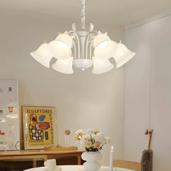 6 Lichten Pastorale Witte Bloemen Drie-Staps Dimming Franse Stijl Kroonluchter