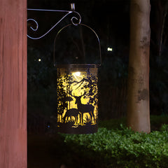 Iron Hollow Deer Silhouette Waterproof LED Modern Hanging Solar Lanterns