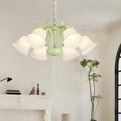 6 Lichten Pastorale Witte Bloemen Drie-Staps Dimming Franse Stijl Kroonluchter