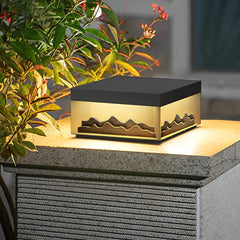 Mountain Scenery LED Waterproof Black Modern Solar Fence Post Lights