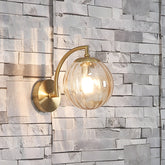 1-Light Curved Arm Wall Sconce with Ball Rib Glass Ball Shade