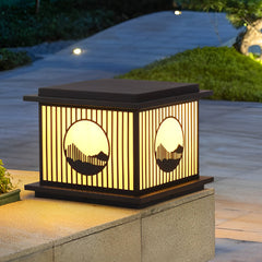 Retro Mountain Scenery LED Waterproof Black Modern Solar Pillar Lamp