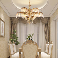 Brass Palm Leaf Crystal Ceiling fixture Chandelier