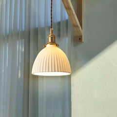Brass Pleated Ceramic Hanging light Pendant Lamp