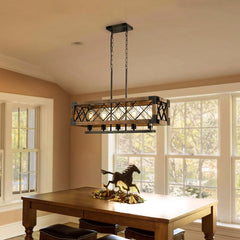 Rustic Industrial Linear Chandelier for Dining Rooms Farmhouse Rectangular/Square Light Fixture