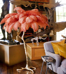 Ostrich Feather Brass Standing Lamp Floor Lamp