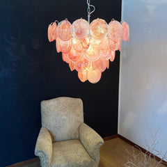Pink Murano Disc Crown Chandelier