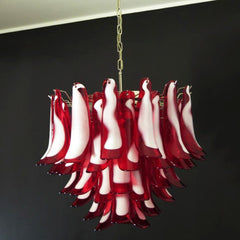 Red Glass Murano Petals Candelabrum Chandelier