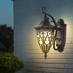 Vintage Flower Pattern Waterproof Black American Style Solar Wall Lamp