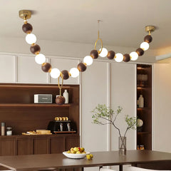Walnut Bead Necklace Gasolier Chandelier