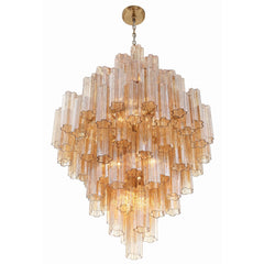 20 Light Aged Brass Chandelier Glass Amber 31.5"W x 50.5"H x 31.5"D