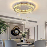 Circular Electroplated Metal Crystal LED Modern Chandeliers Flush Mount Lighting