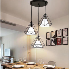 Geometrical Lantern Classic Island Pendant Lights Metal Fabric Ceiling Light