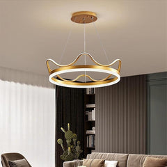 Dimmable Round LED Ring Chandelier Crown Design Modern Aluminum & Acrylic Pendant Light for Living Room