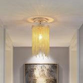 Metal LED Modern Farmhouse Semi Flush Mount Ceiling Light with Tassel Pendant Design