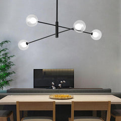 4-light Glass LED Linear Design Black Modern Sputnik Chandelier Ceiling Lights