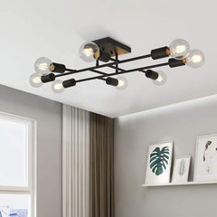 8-Light Antique Brass Vintage LED Semi Flush Mount Ceiling Light