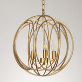 3 - Light LED Brass Globe Cage Candlestick Orb Chandelier