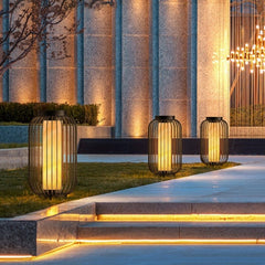 Floor Standing Stainless Steel Brown Modern Caged Outdoor Lanterns