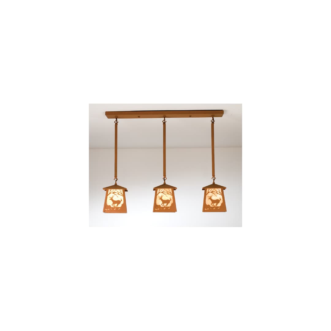 3 Light 37" Wide Linear Pendant with Handmade Shade