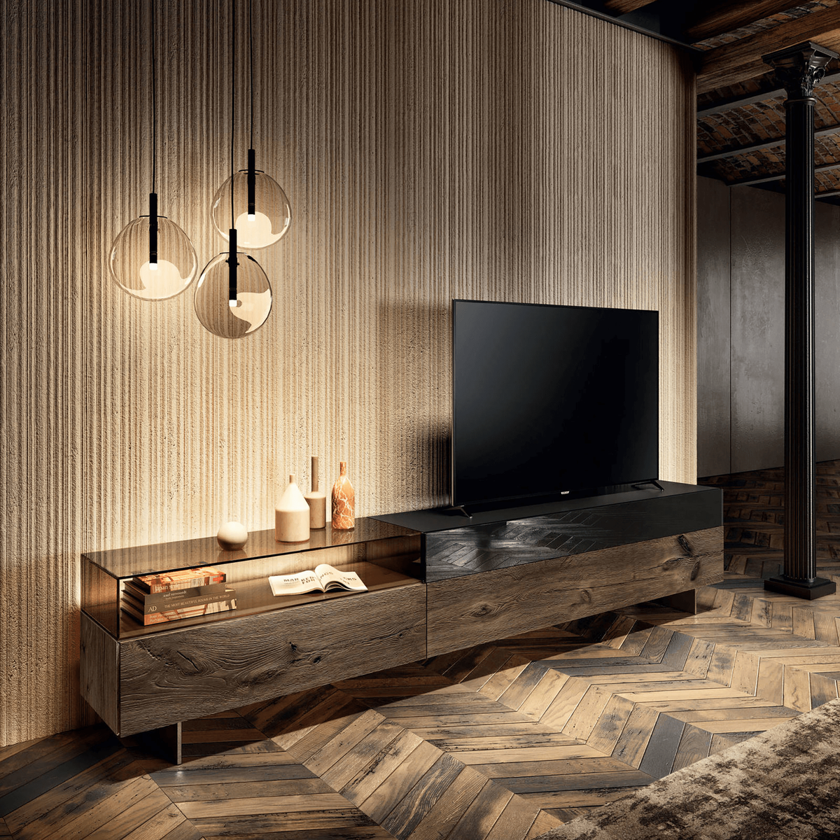 36e8 Glass TV Unit - Grey Wildwood