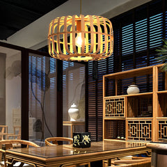 Circular Rectangle Bird Cage Pendant Light Burlywood Bamboo Ceiling Lights