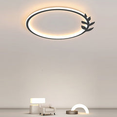 20'' Round Dimmable Black Flush Mount Ceiling Lights LED Lights with Leaf Shaped Edge