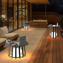 Round Waterproof RGB Iron Small Coffee Table Solar Light Outdoor Lanterns