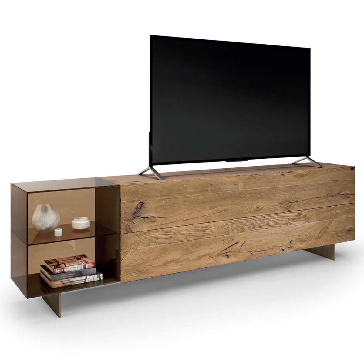 36e8 Glass TV Unit - Natural Wildwood