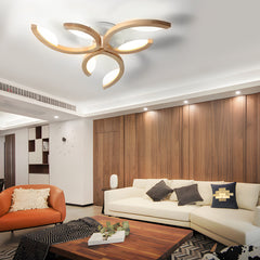 Multi-lights Floral Design Wood Semi Flush Mount Ceiling Light for Living Room