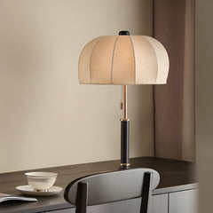 Retro Brass Dome Fabric Table Lamp Pull Chain Bedroom Lamp