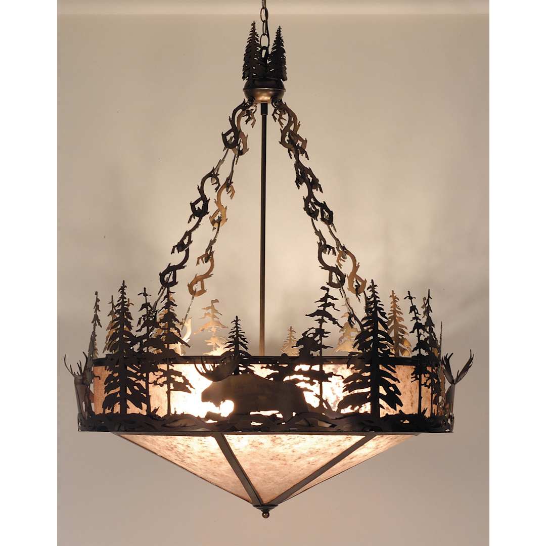 6-lichts 102 cm brede hanglamp met handgemaakte kap