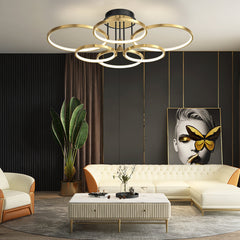 3/5/6 Rings Three Step Dimming Gold Modern Ceiling Lights with Leather