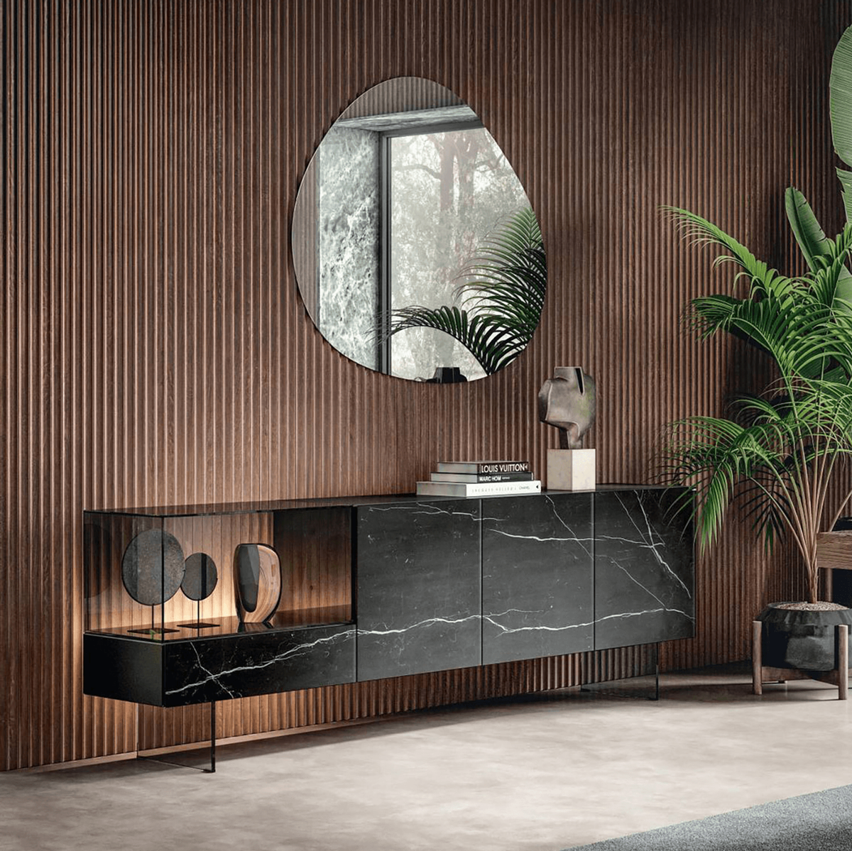 36e8 Glass Sideboard - Nero Marquina