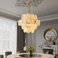 Alabaster Shell Brass Crown Chandelier