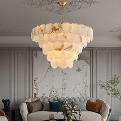 Alabaster Shell Brass Crown Chandelier