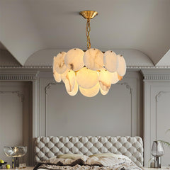 Alabaster Shell Brass Crown Chandelier