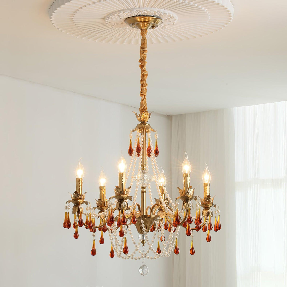 Aureate Amber Crystal Ceiling fixture Chandelier