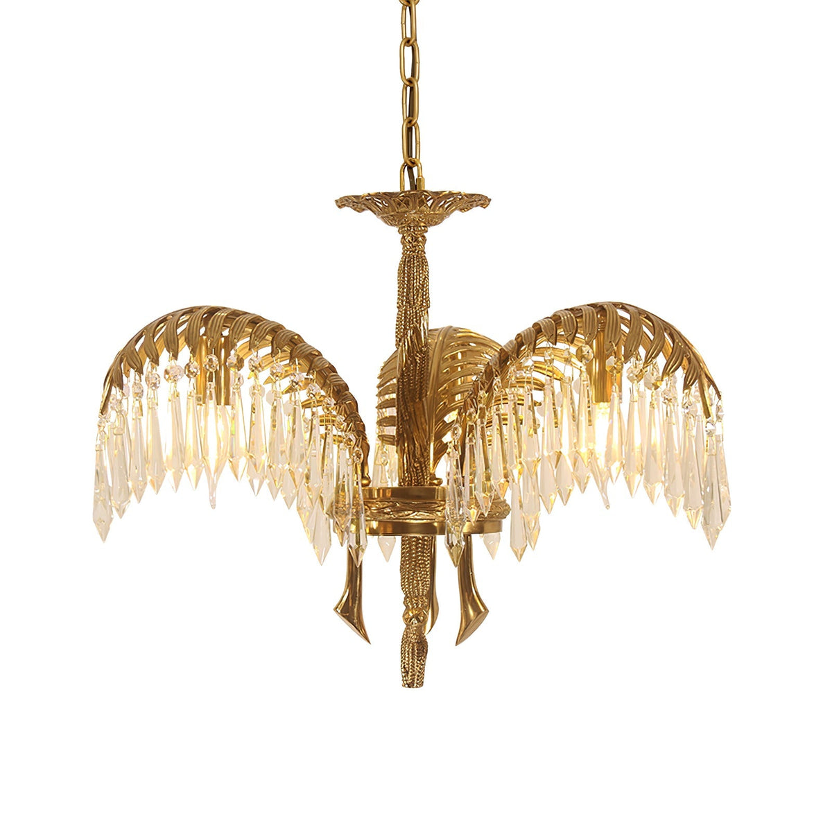Brass Palm Leaf Crystal Ceiling fixture Chandelier