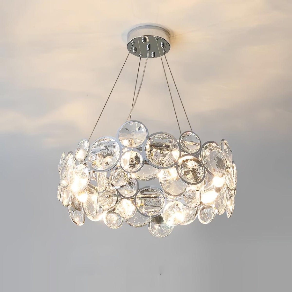 Chrome Round Crystal Candelabrum Chandelier