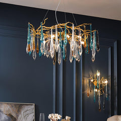 Gold Round Teardrop Crown Chandelier