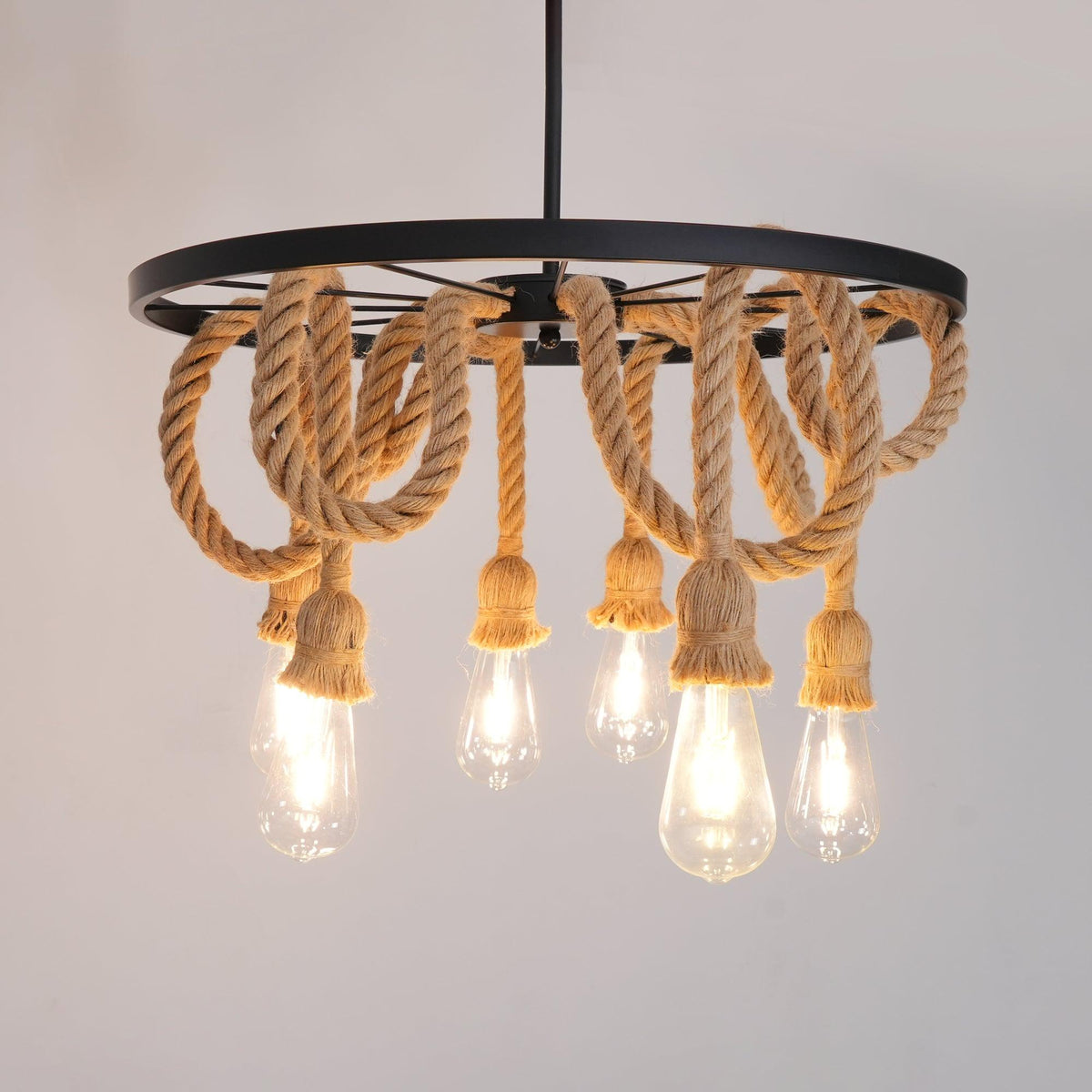 Hemp Rope Industrial Six Head Crown Chandelier